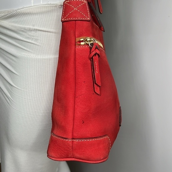 Dooney & Bourke Florentine Letter Carrier Red Suede Crossbody Bag - Picture 6 of 13
